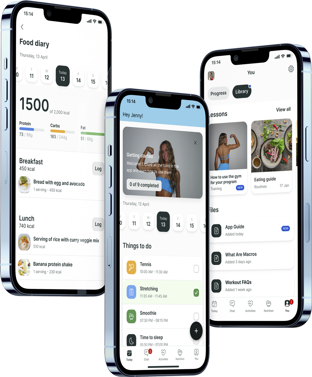 A mockup of the coaching app showcasing the features.